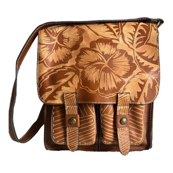 Patricia Nash Floral Armeno Cognac Colored Messenger Bag - Picture 1 of 17